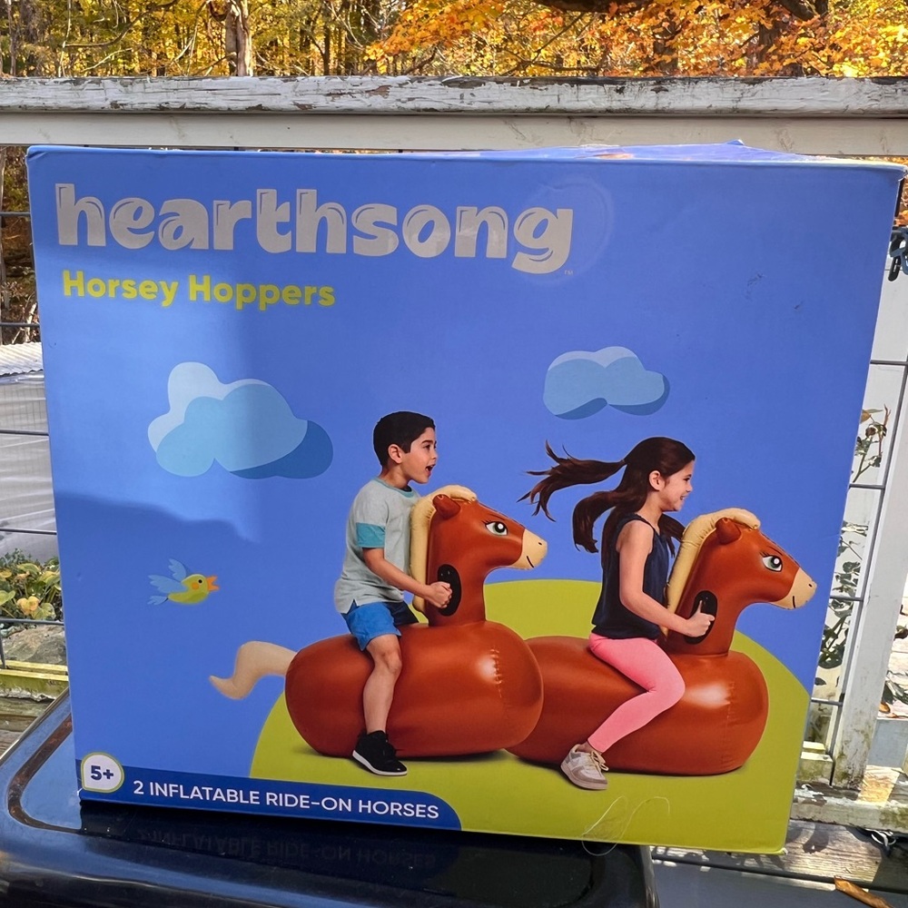 Hearthstone inflatable ride on hop-on horses set of 2 new in box NIB